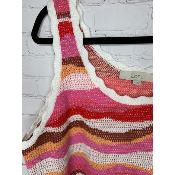 LOFT Wavy Stripe Scoop Neck Sweater Tank Top Pink Zinnia Knit Womens XL - Picture 3 of 5